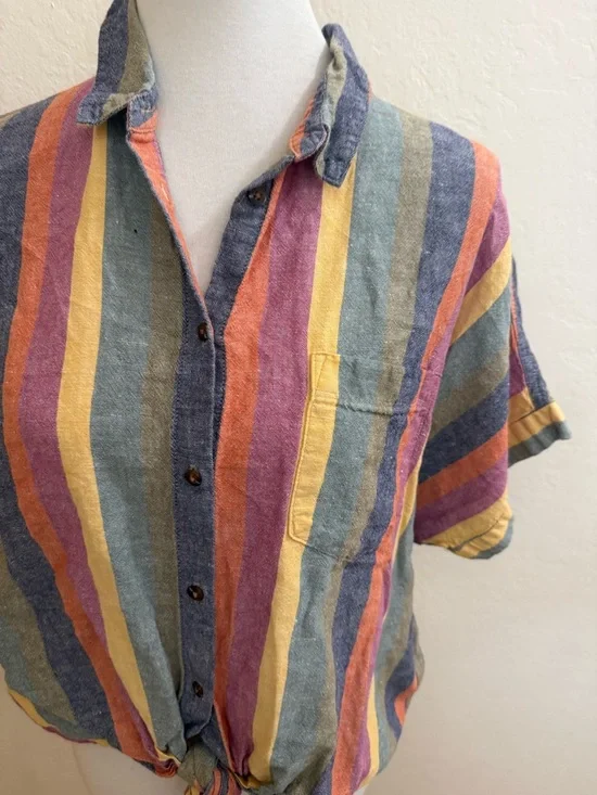 Madewell Pastel Multistripe Button-Front Tie-Hem Shirt - Picture 3 of 3